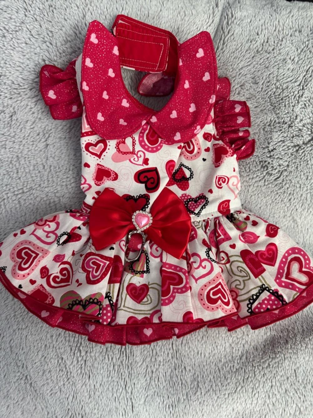 Valentine Heart Print Pet Dress with Bow